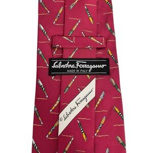 Salvatore Ferragamo Men's Ink Pens Red Wine Satin Silk 3.75" (W) x 56" (L) guc